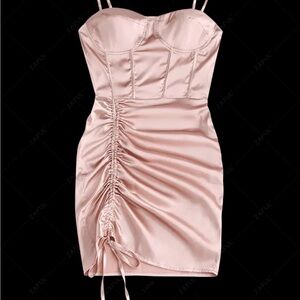 Zaful Pink Satin Ruched Dress